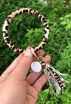 Leather tassel Leopard key chain